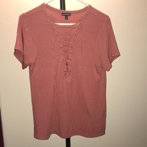 Express deep v lace up Tshirt